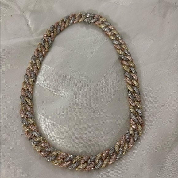 Unisex 12mm Tri-Color Cuban | Moissanite Iced Necklace - Picture 1 of 4